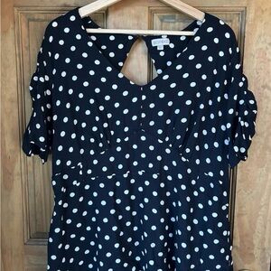 Bespoke fit Black & White polka Dot Short Sleeve Blouse with Cut Out